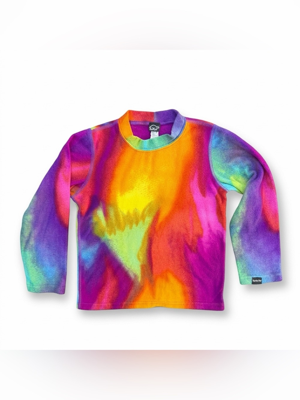 Vintage Turtle Fur Kids Fleece Pullover Sweater Tie Dye Neon Retro Ski Size 6/7